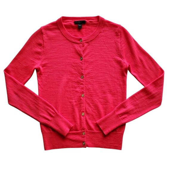 J. Crew Merino Wool Bright Red Cardigan Sweater with Gold Tone Buttons Size XS - Picture 5 of 15